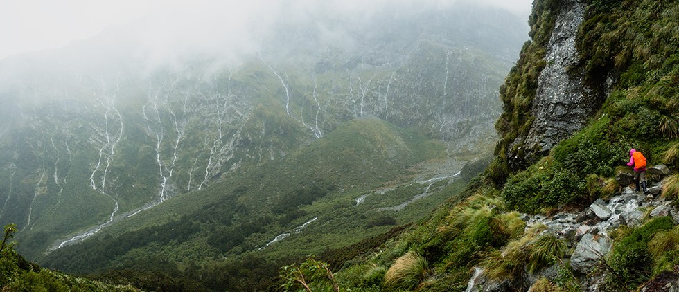Hiker, solo, mountain, Milford Track, New Zealand Great Walk