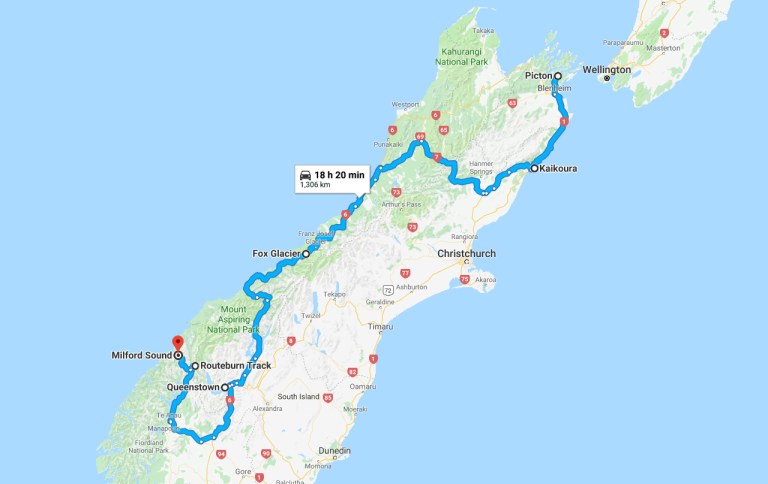 New Zealand Adventure Guide Route - South Island